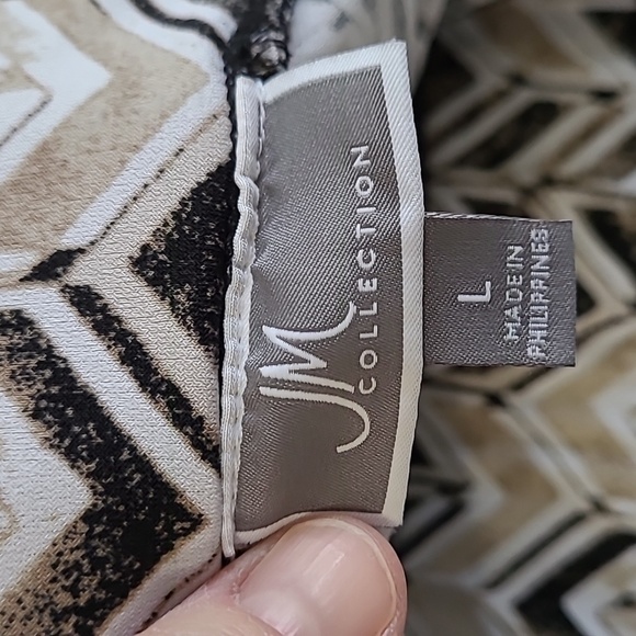 JM Collection Brown, Tan & Cream Chevron Print Wide Leg Pants size Large - Picture 3 of 9